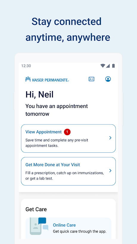 Kaiser Permanente app — home