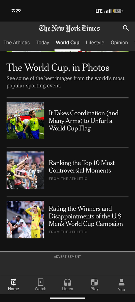 The New York Times app — World Cup live coverage